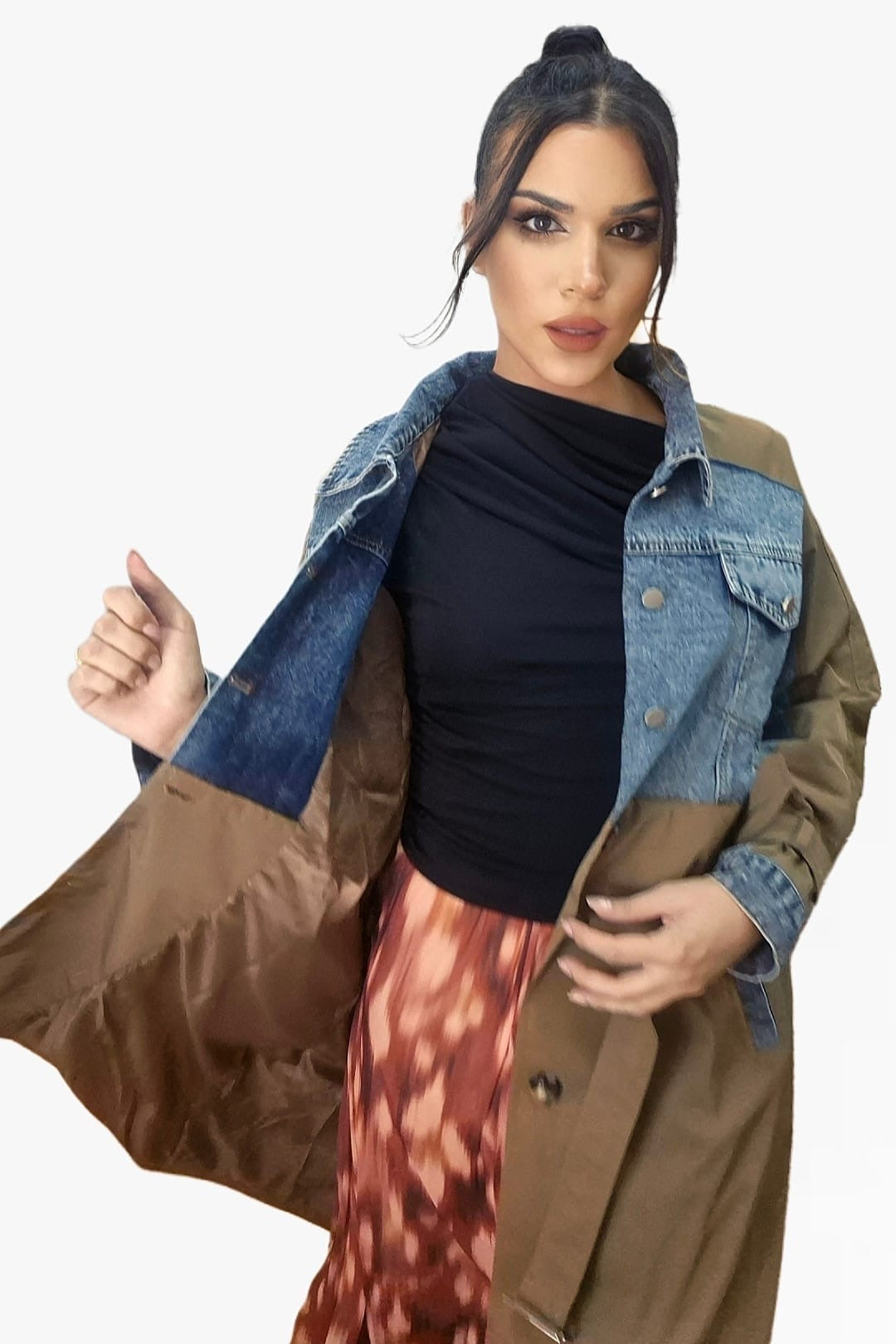 Gabardina Cinturon Combinada Verde