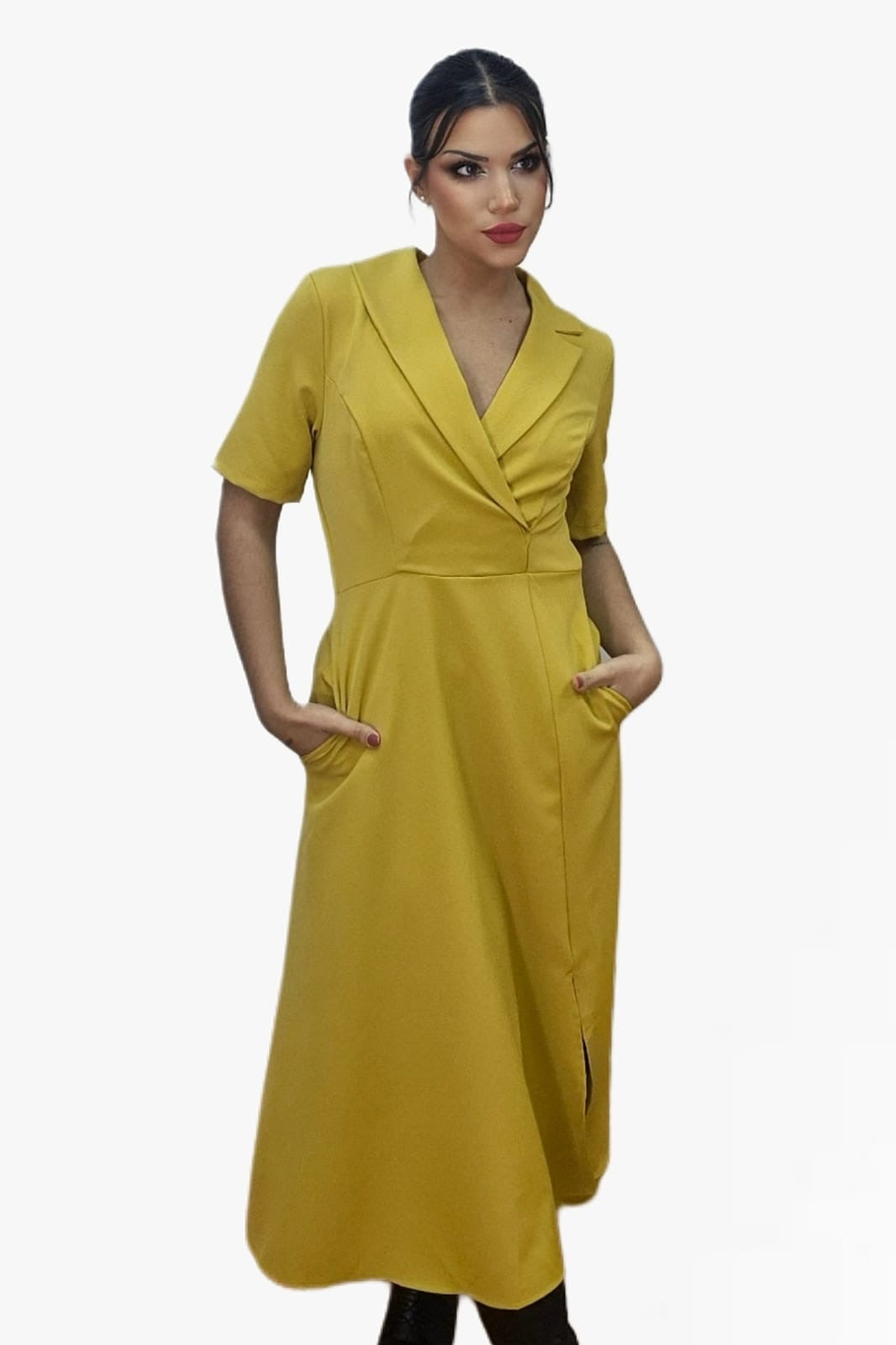 Vestido Camisero Cintura Elastica Amarillo