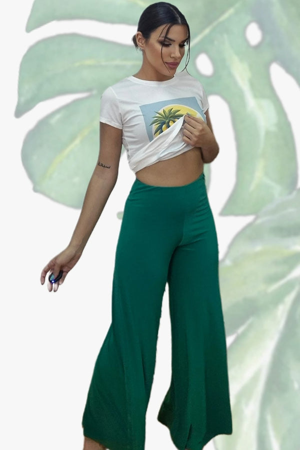 Pantalon Punto Fluido Verde