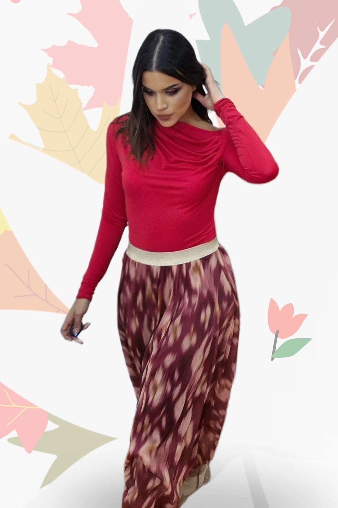 Falda Print Difuminado Granate