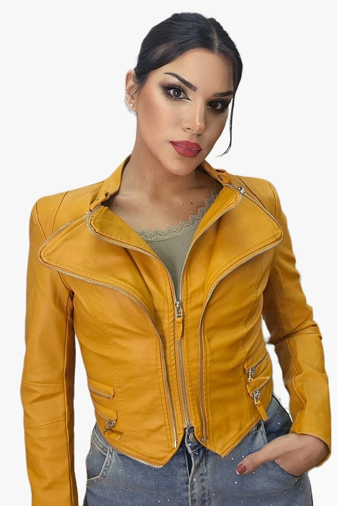 Biker Cremalleras Solapas Amarilla
