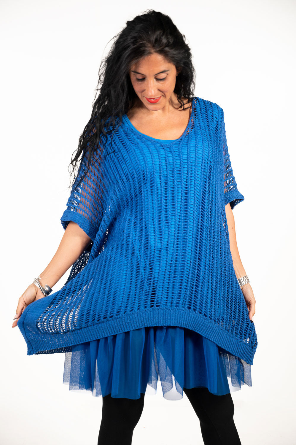 Vestido Croche Combinado Azul