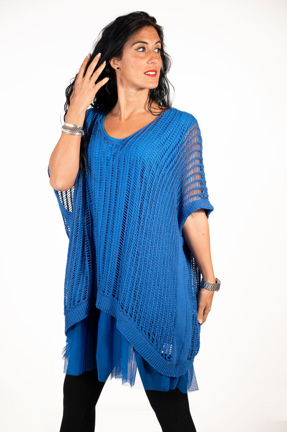 Vestido Croche Combinado Azul