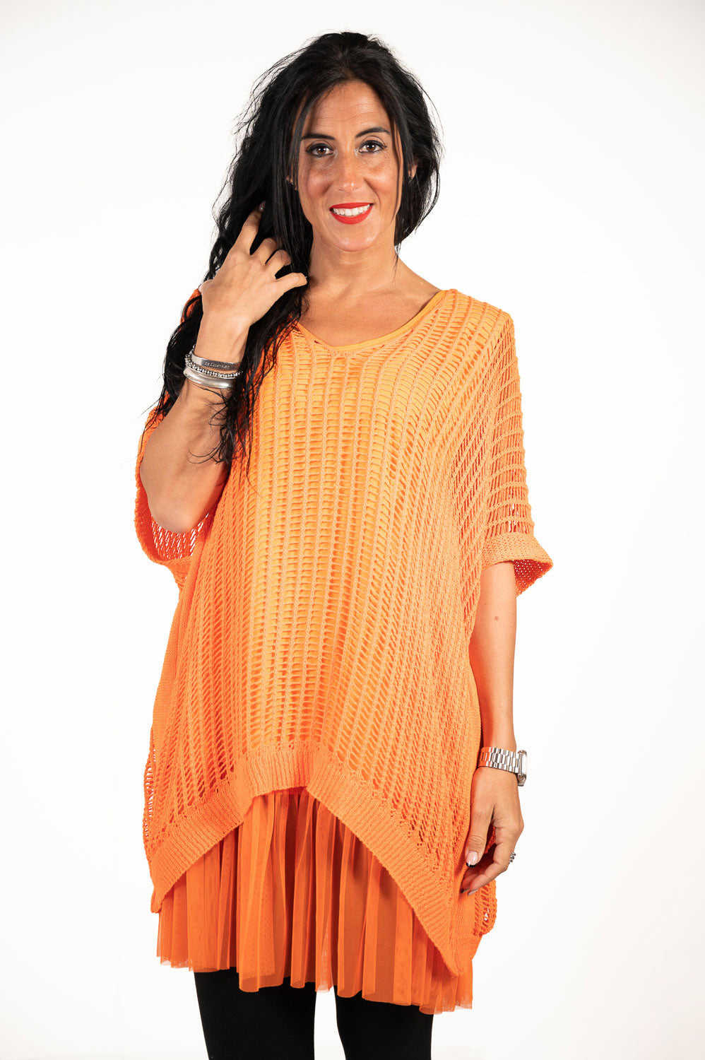 Vestido Croche Combinado Naranja