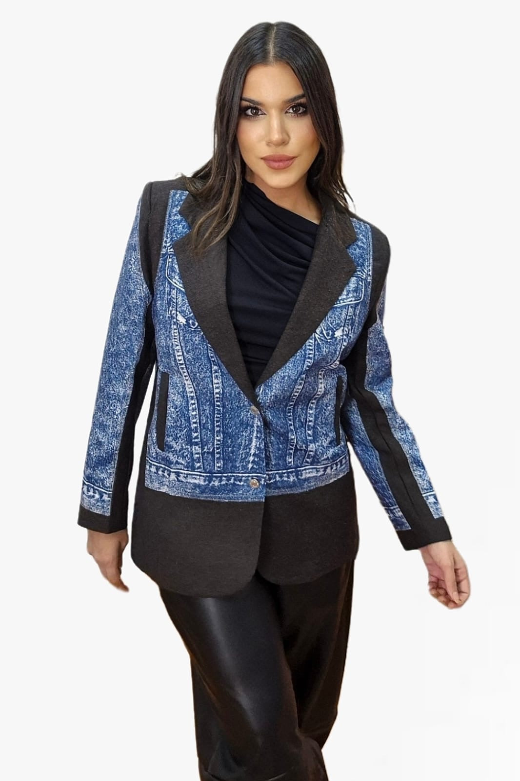 Blazer Vaquera Combinada Negra