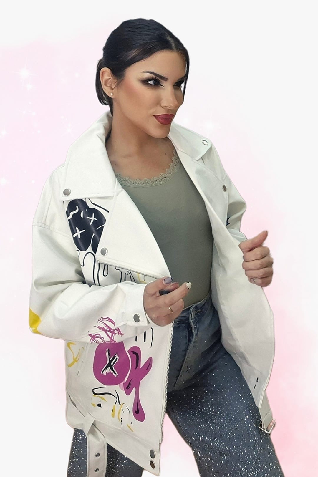 Biker Oversize Graffity Blanca