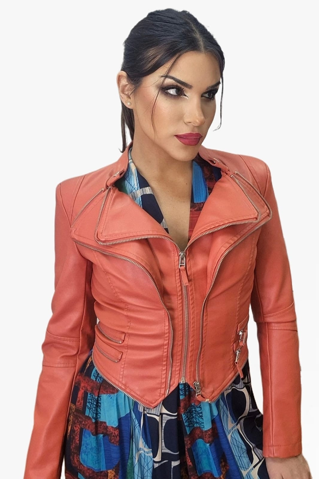 Biker Cremalleras Solapas Naranja