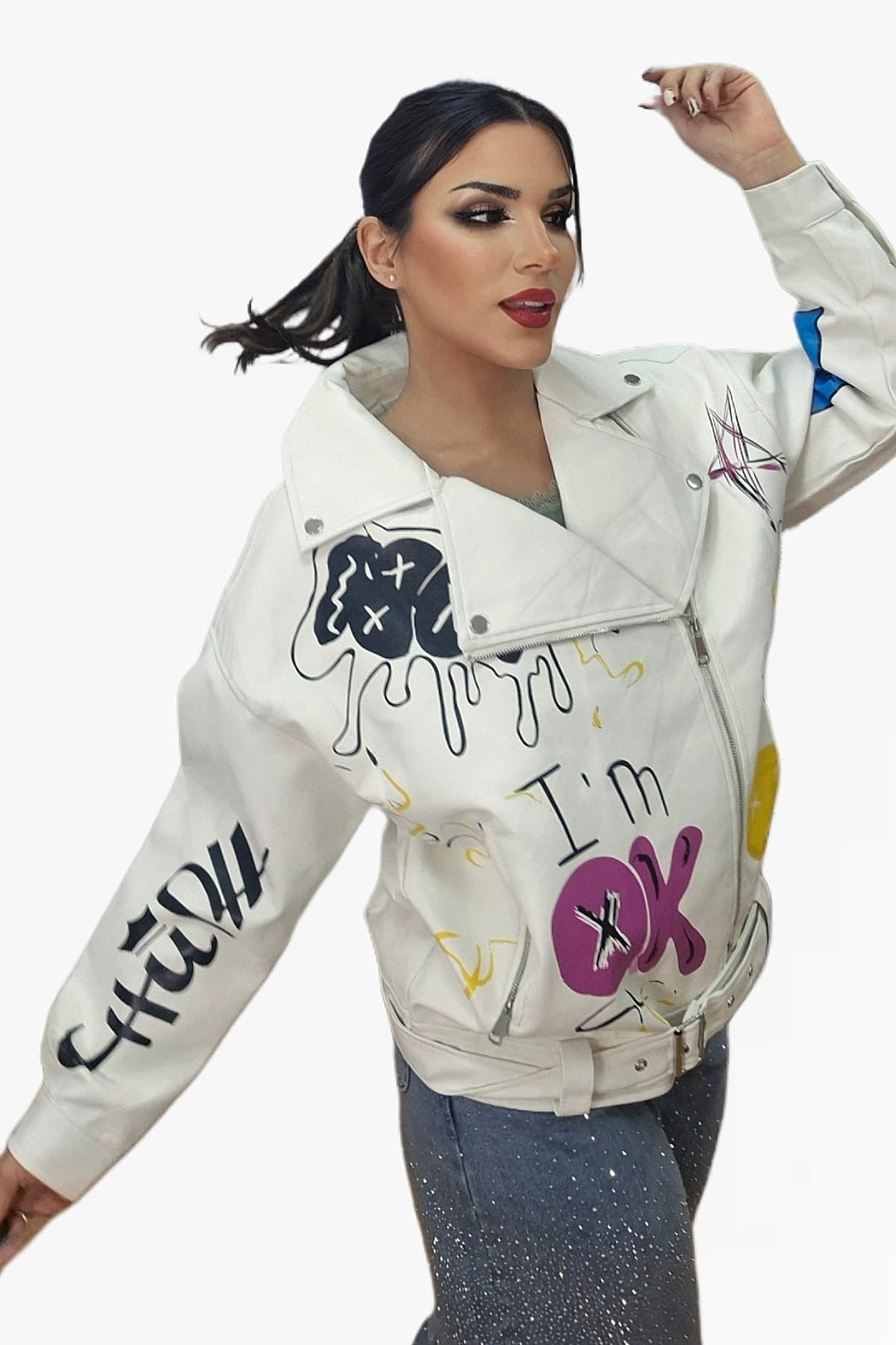 Biker Oversize Graffity Blanca