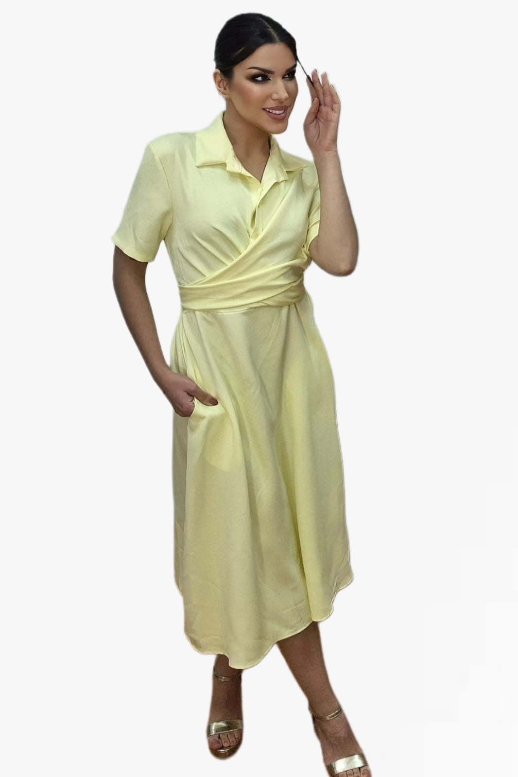 Vestido Escote Cruzado Amarillo
