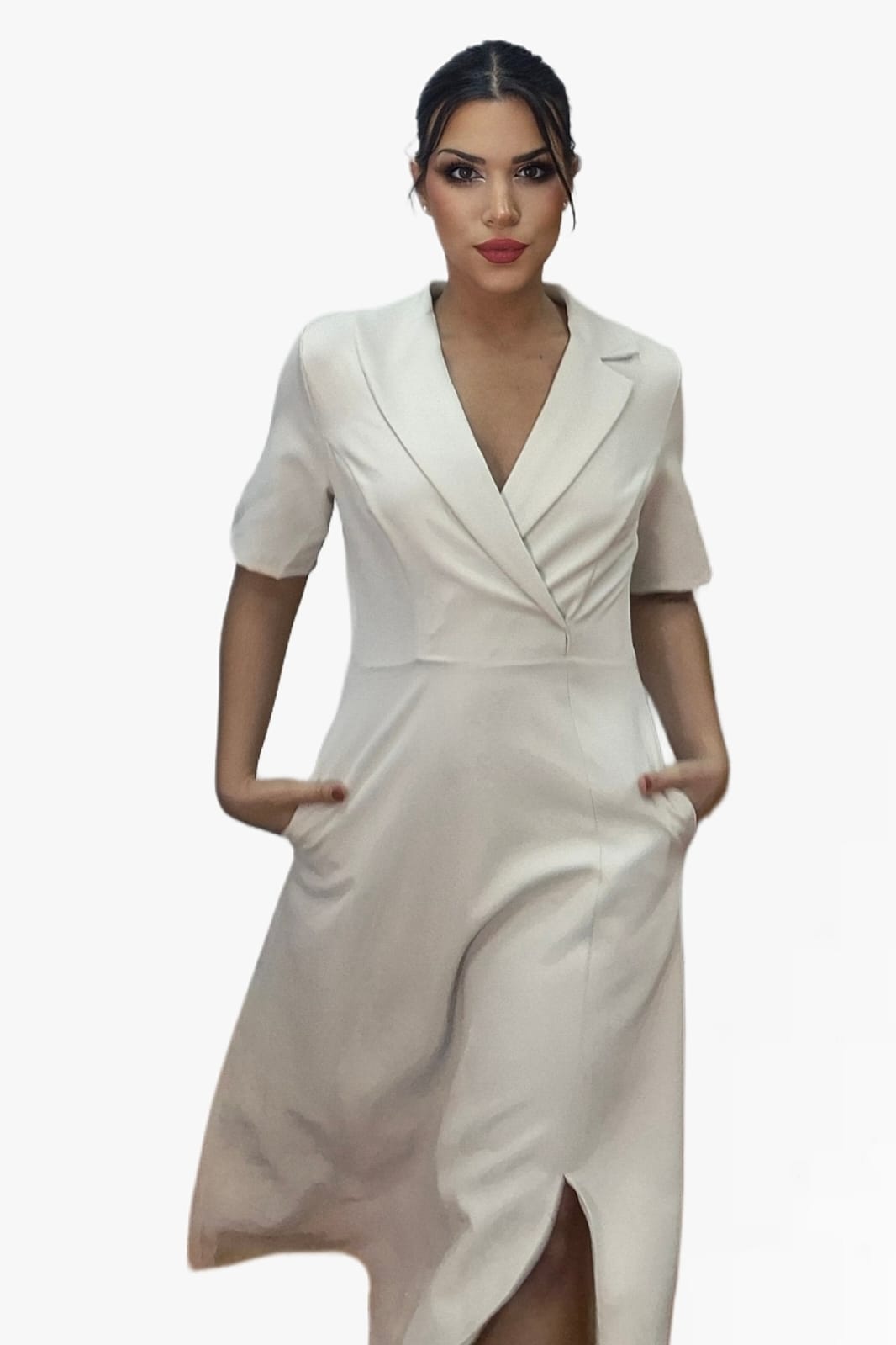 Vestido Camisero Cintura Elastica Beige