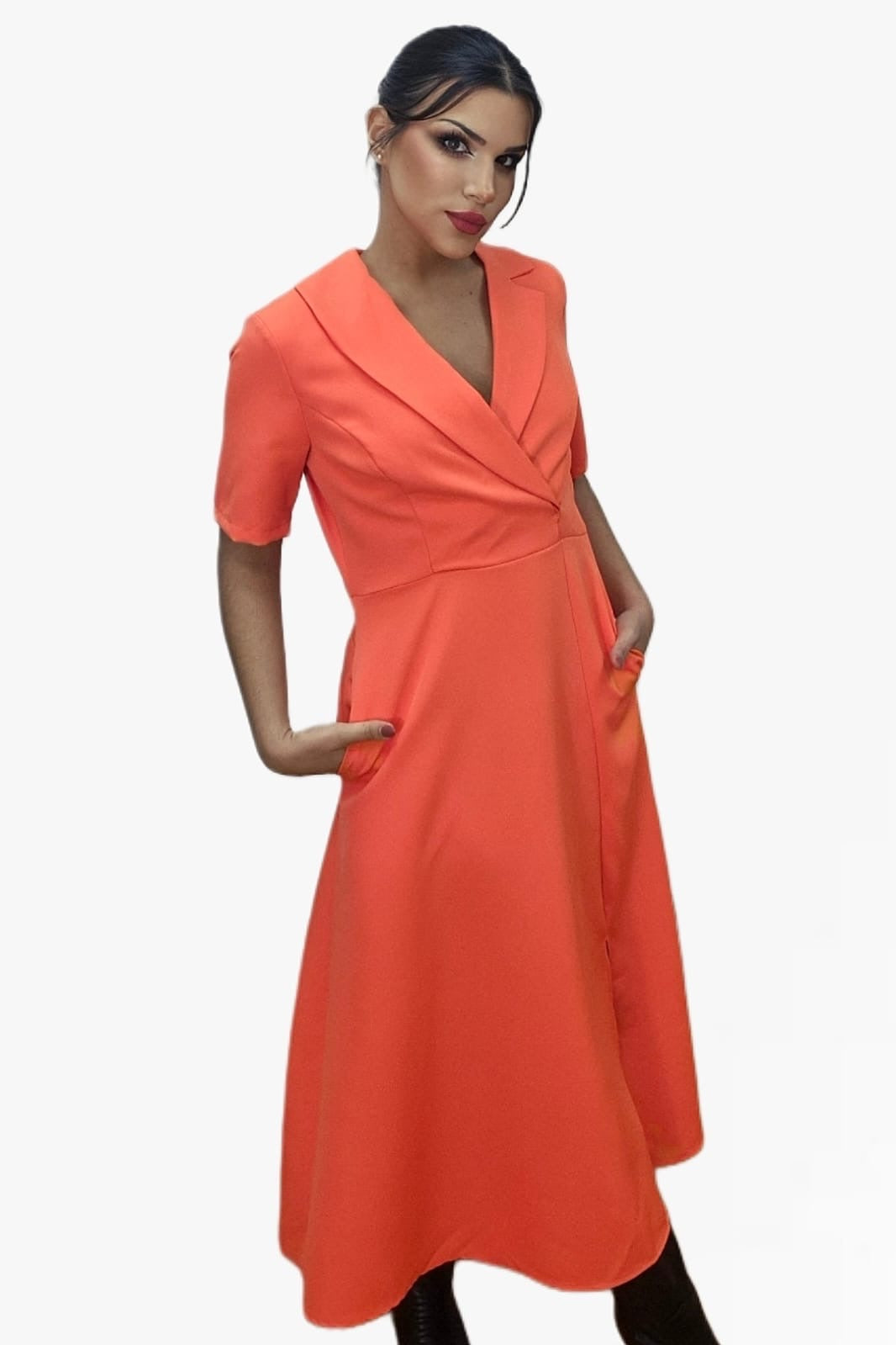 Vestido Camisero Cintura Elastica Naranja