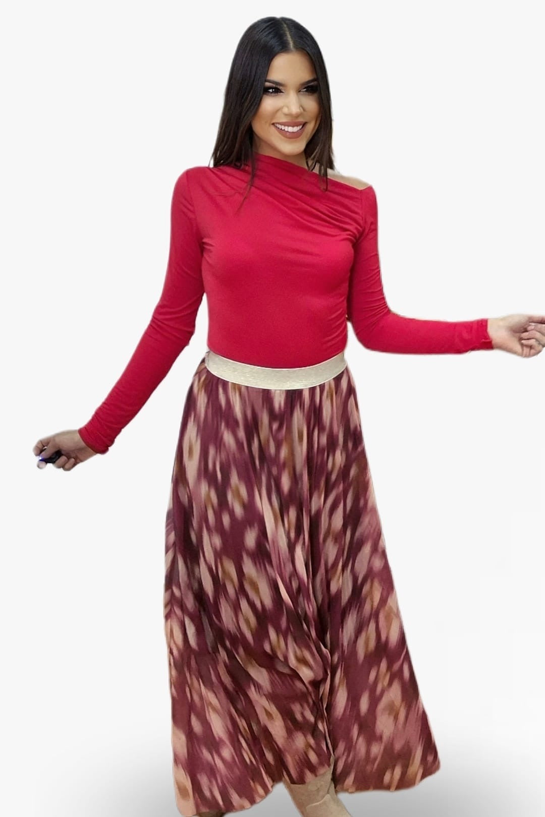 Falda Print Difuminado Granate