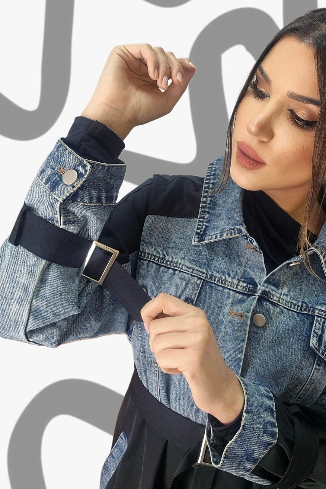 Gabardina Cinturon Combinada Negra