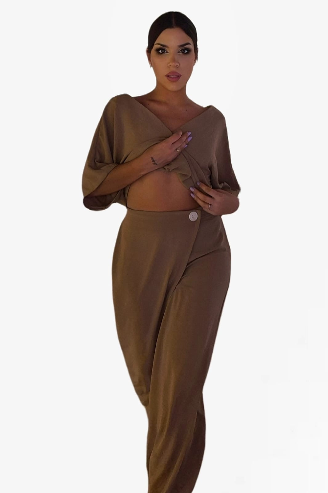 Pantalon Pareo Boton Marrón