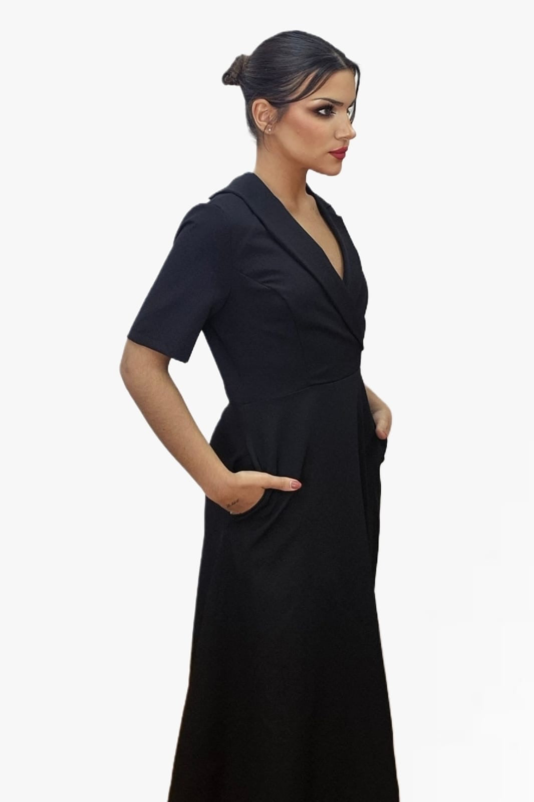 Vestido Camisero Cintura Elastica Negro