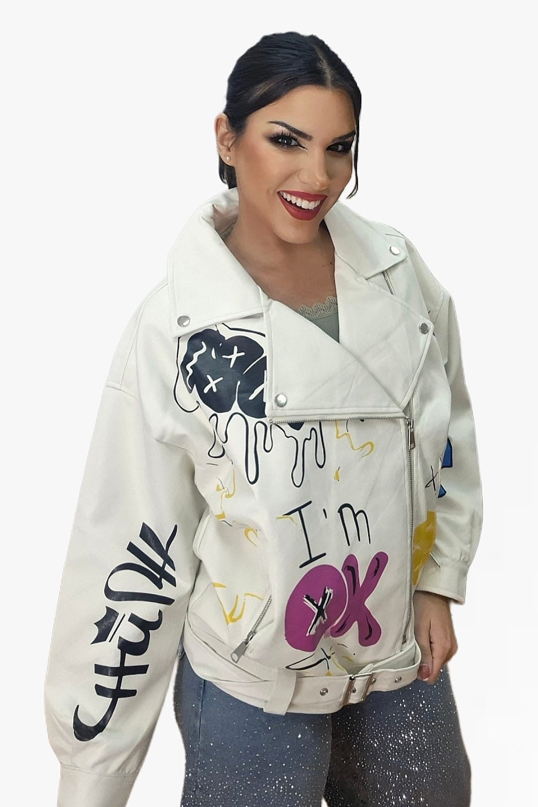 Biker Oversize Graffity Blanca