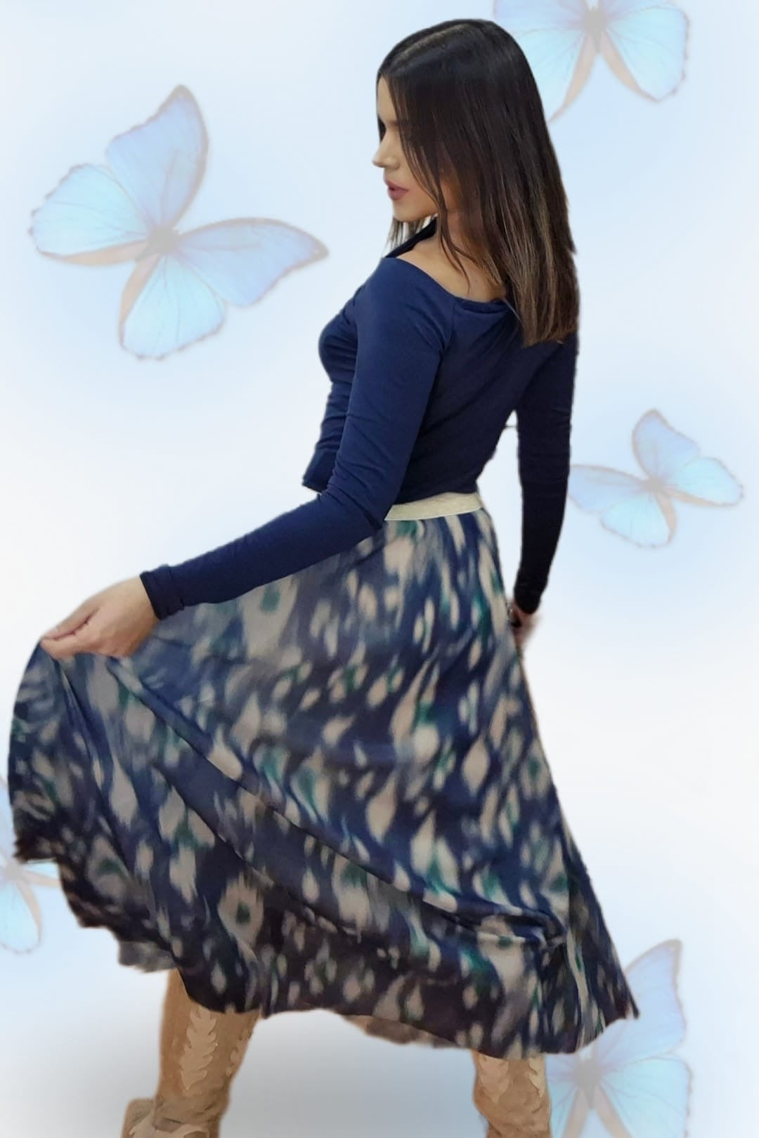 Falda Print Difuminado Azul