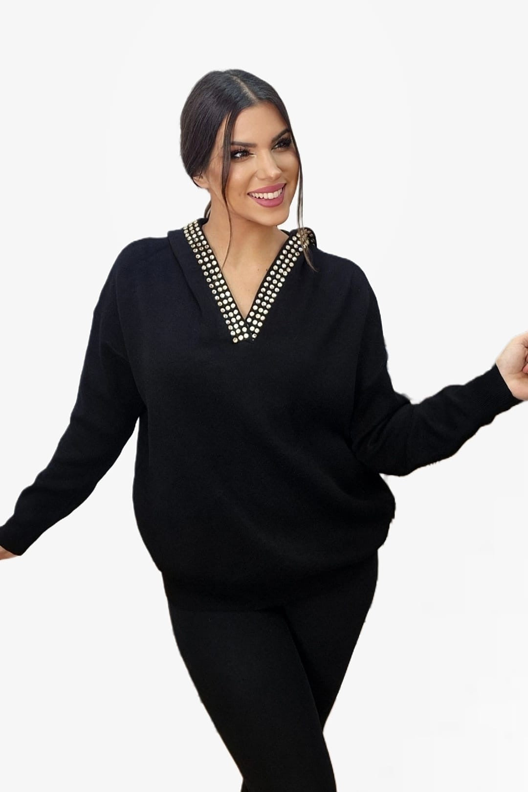 Jersey Capucha Tachuelas Negro