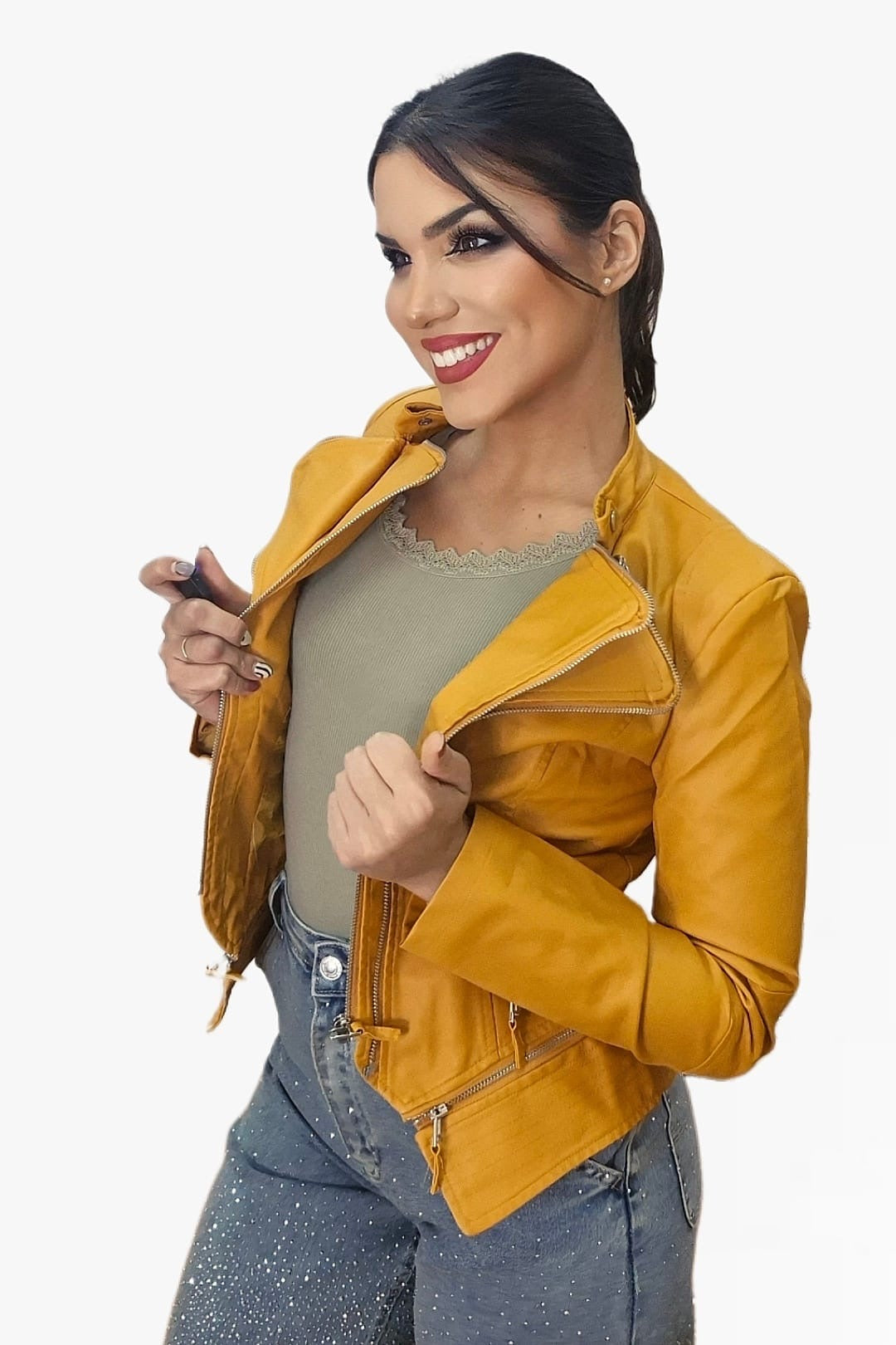 Biker Cremalleras Solapas Amarilla
