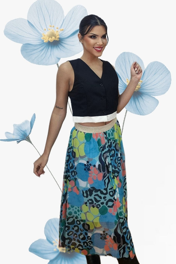 Falda Tul Animal Print Azul