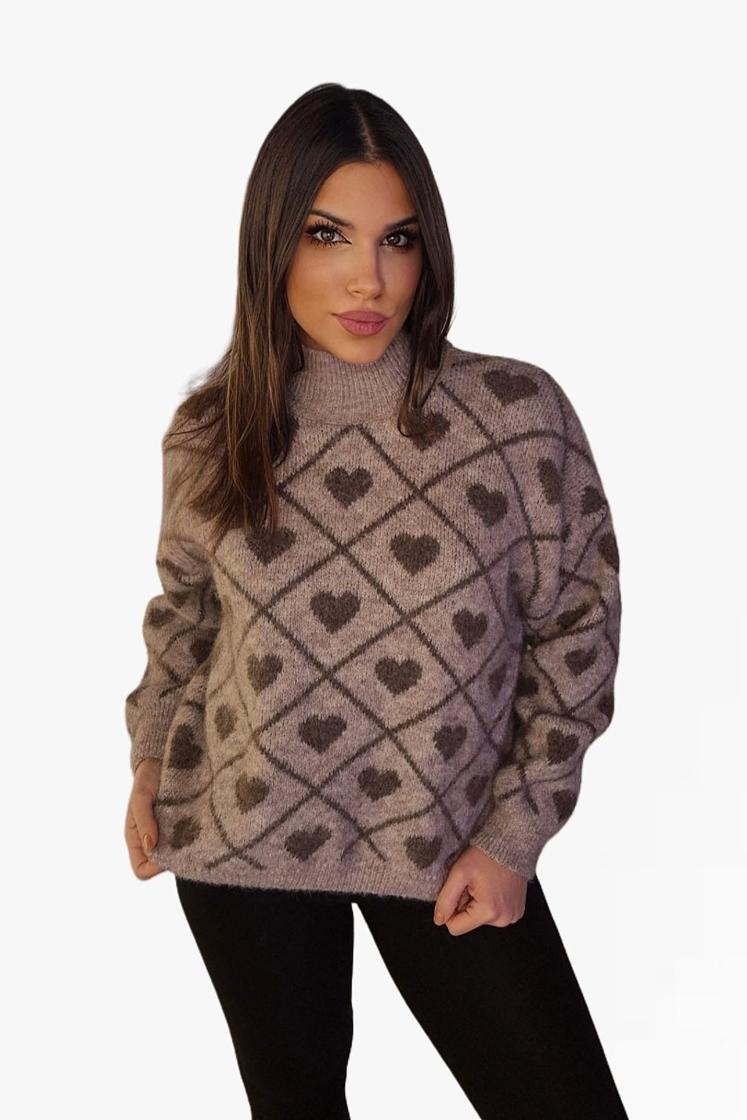 Jersey Corazones Cuello Beige