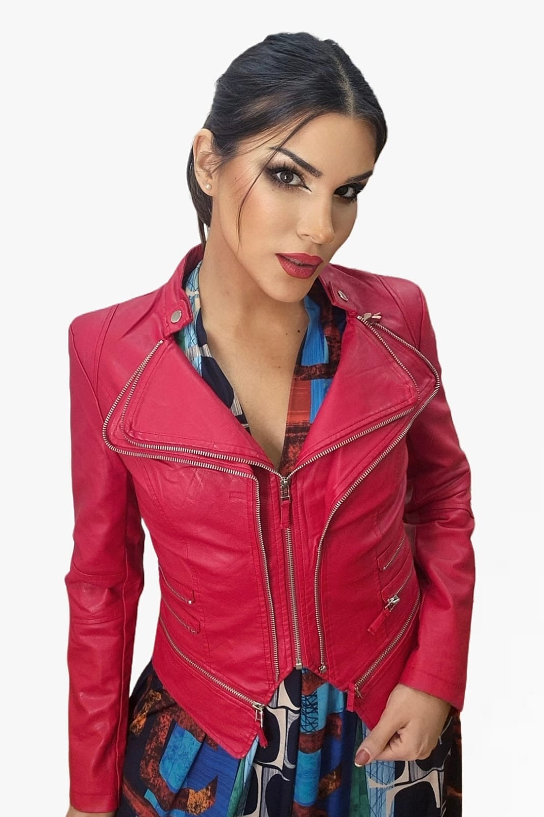 Biker Cremalleras Solapas Roja