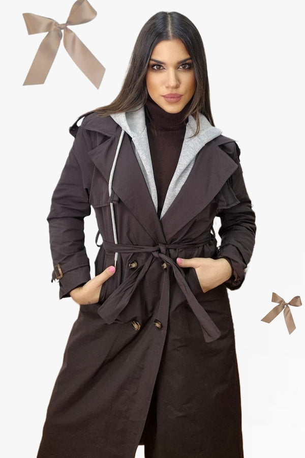 Gabardina Capucha Marrón
