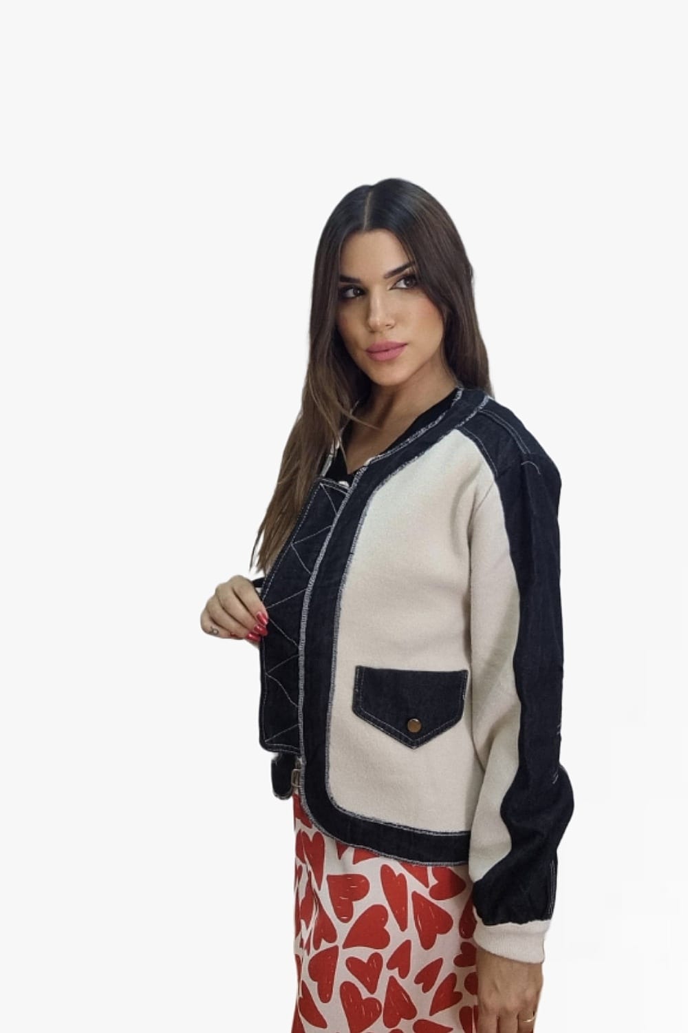 Chaqueta Bomber Combinada Beige