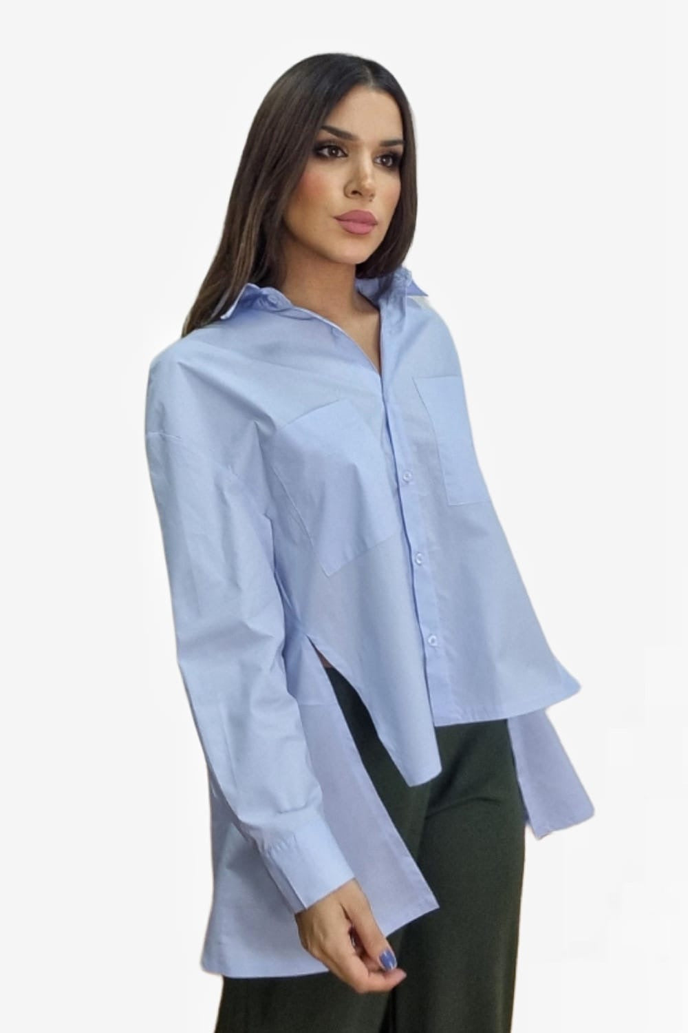 Camisa Irregular Bolsillos Azul