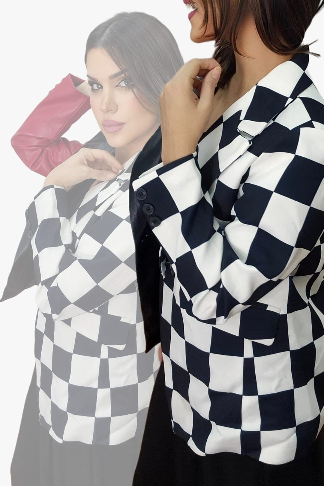 Blazer Combinada Damero Bicolor Rojo