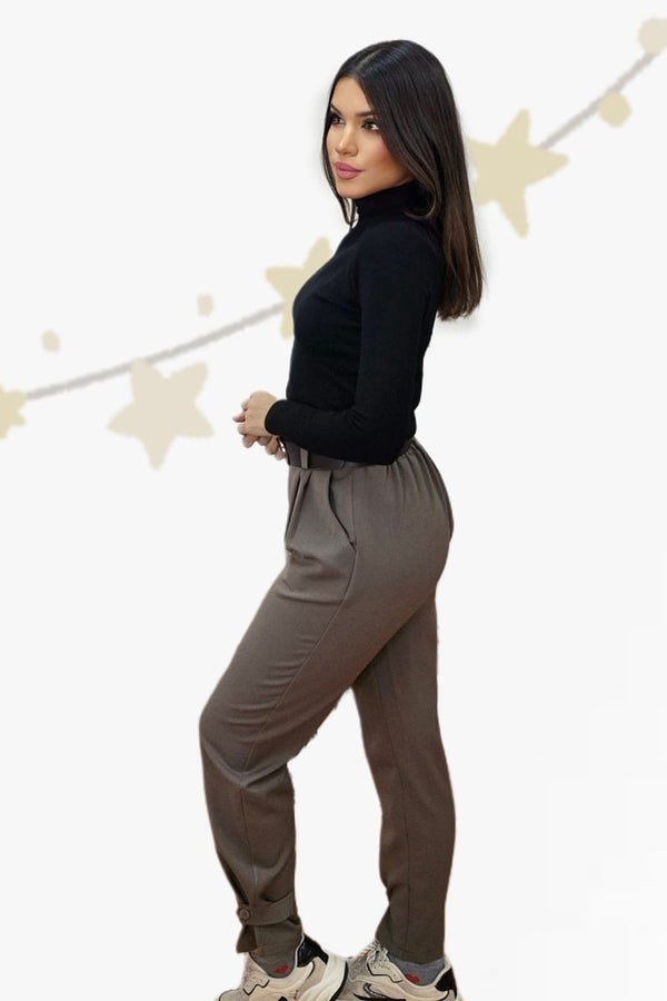 Pantalón Bajo Botón Beige