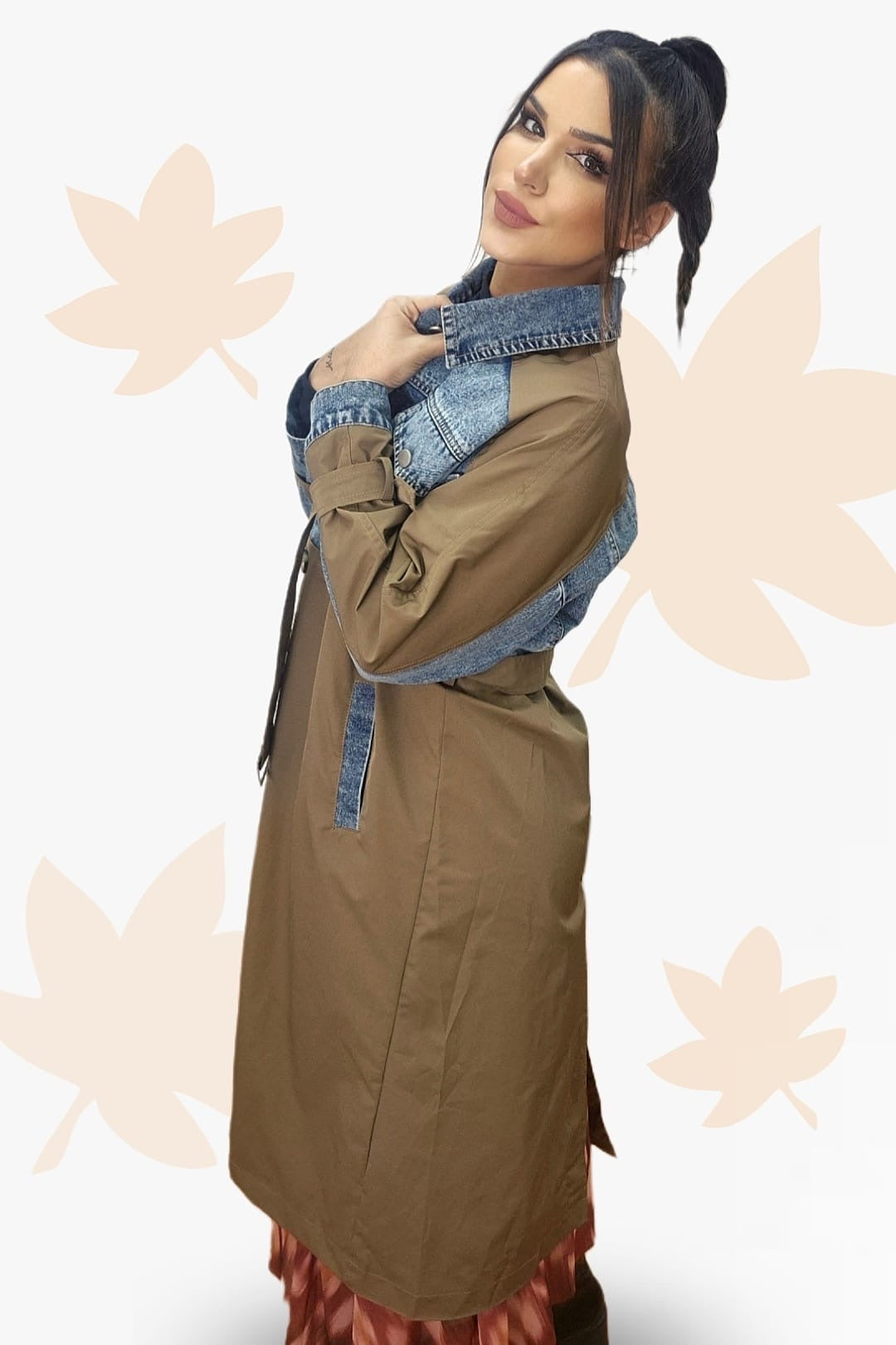 Gabardina Cinturon Combinada Verde