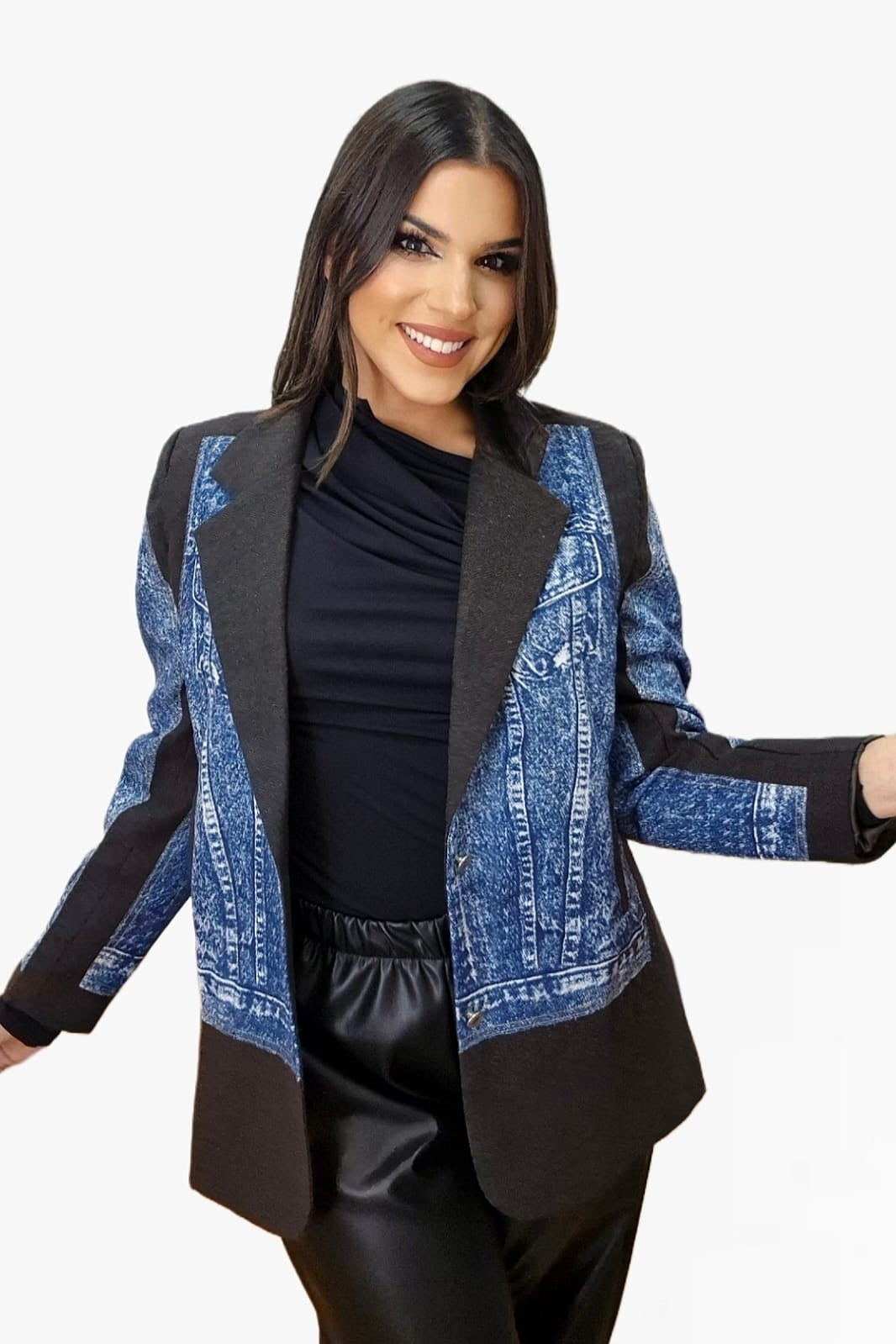 Blazer Vaquera Combinada Negra