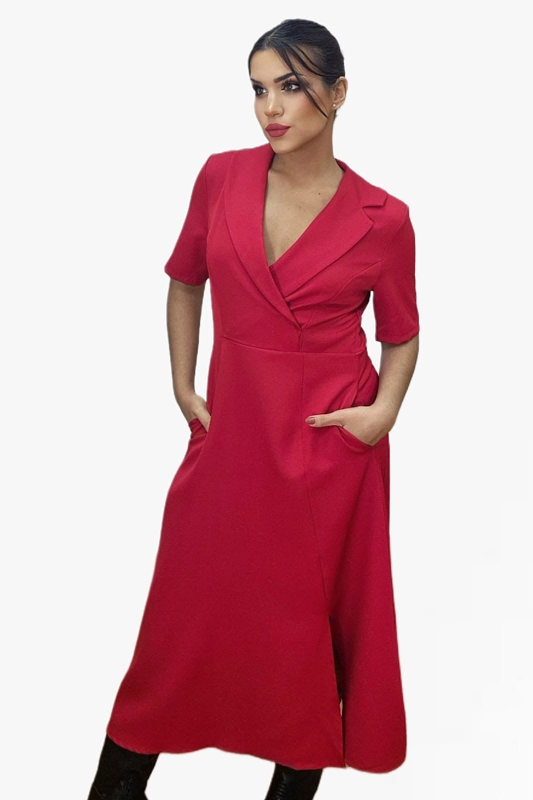 Vestido Camisero Cintura Elastica Rojo