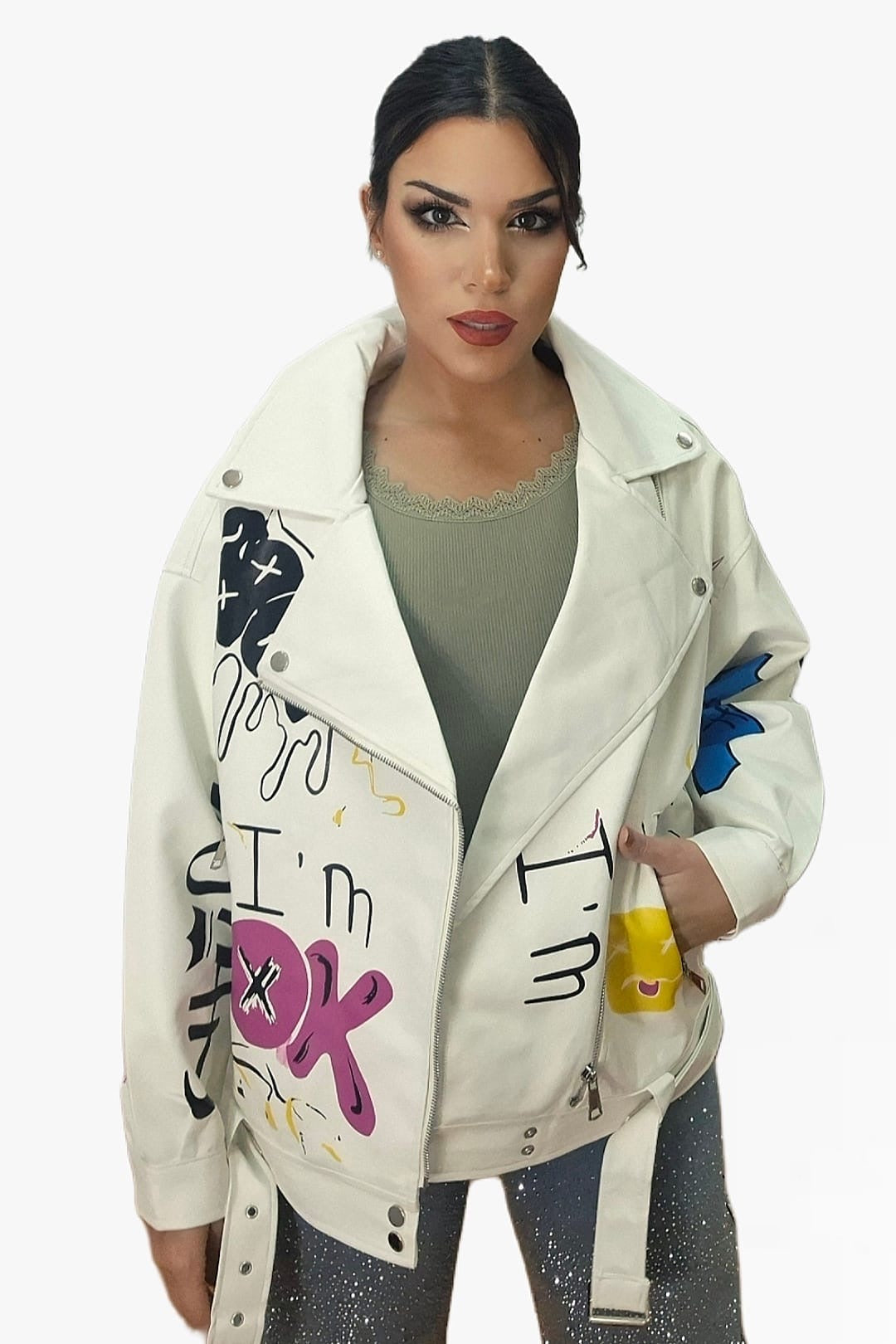 Biker Oversize Graffity Blanca