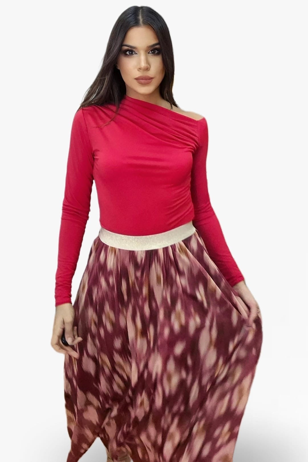 Falda Print Difuminado Granate