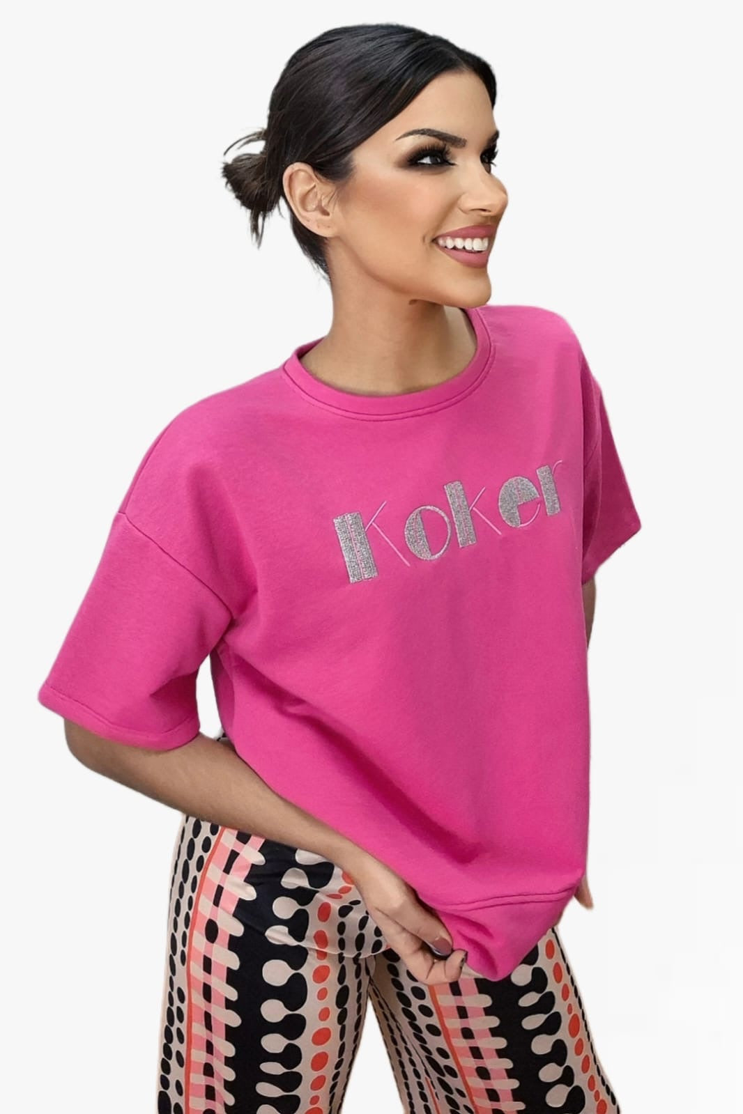 Camiseta Koker Bordado Fucsia