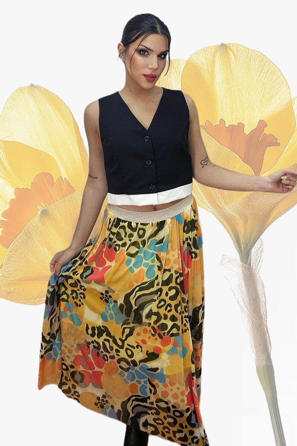 Falda Tul Animal Print Amarilla