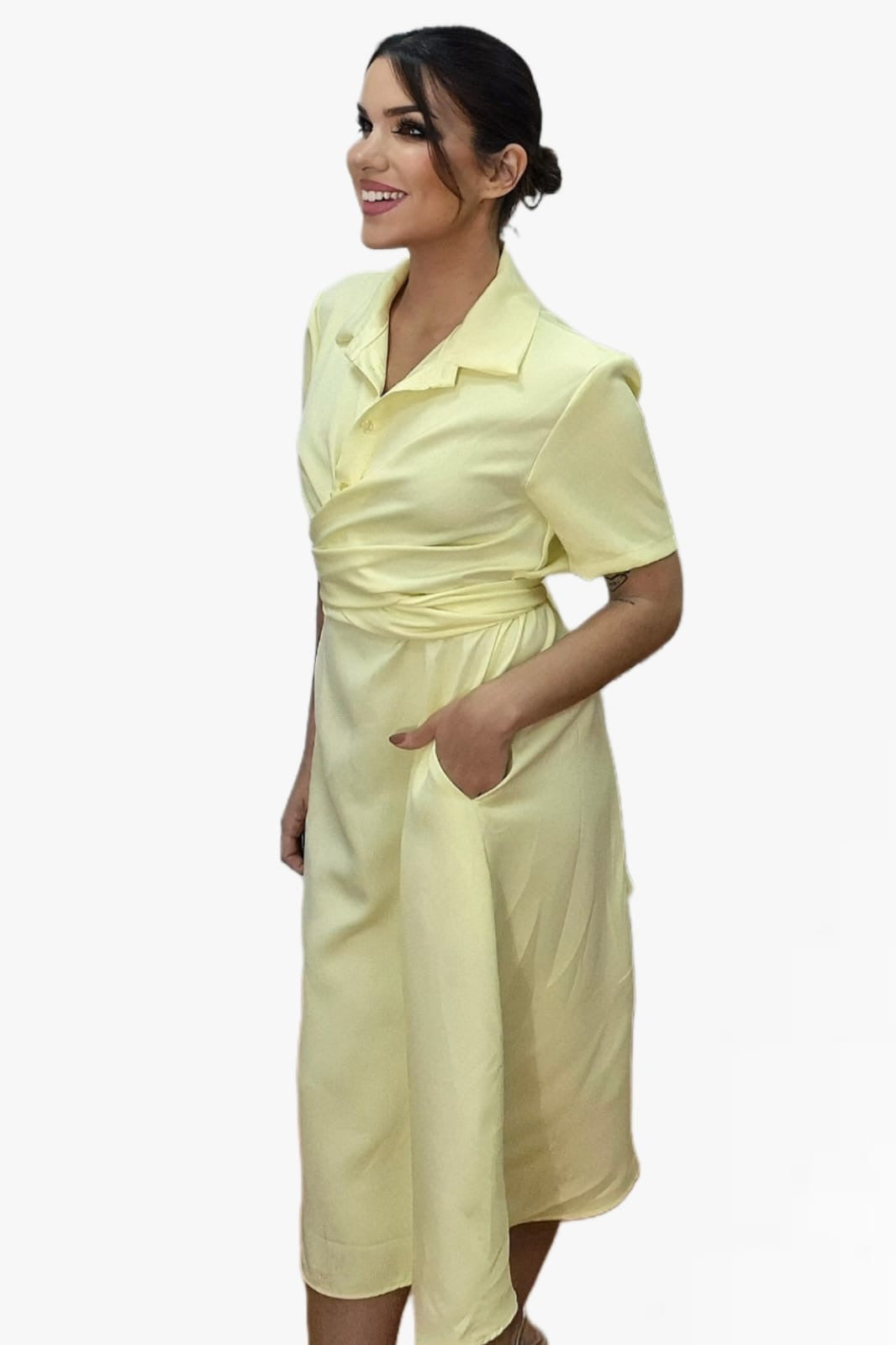 Vestido Escote Cruzado Amarillo