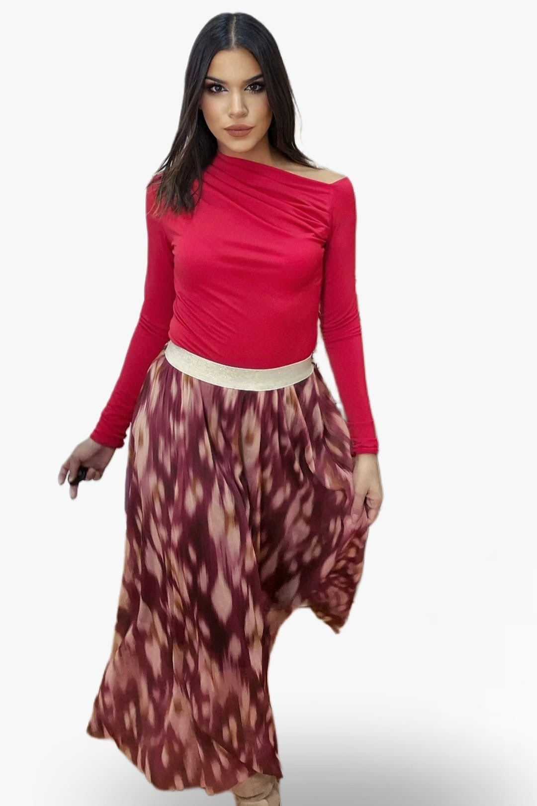 Falda Print Difuminado Granate