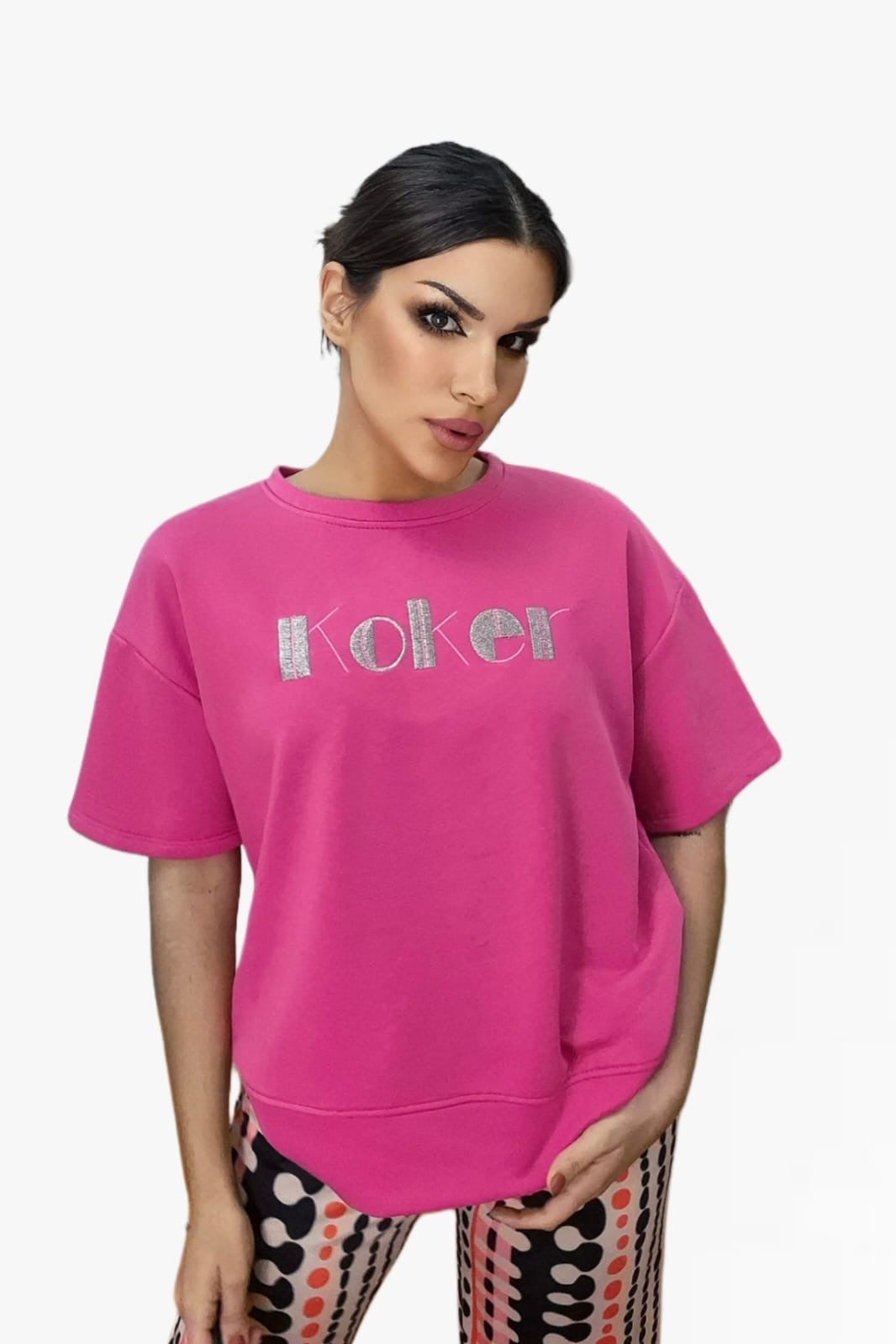Camiseta Koker Bordado Fucsia