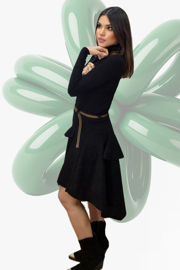 Falda Diagonal Volantes Negra