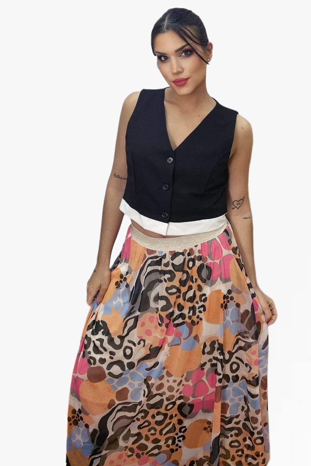 Falda Tul Animal Print Beige