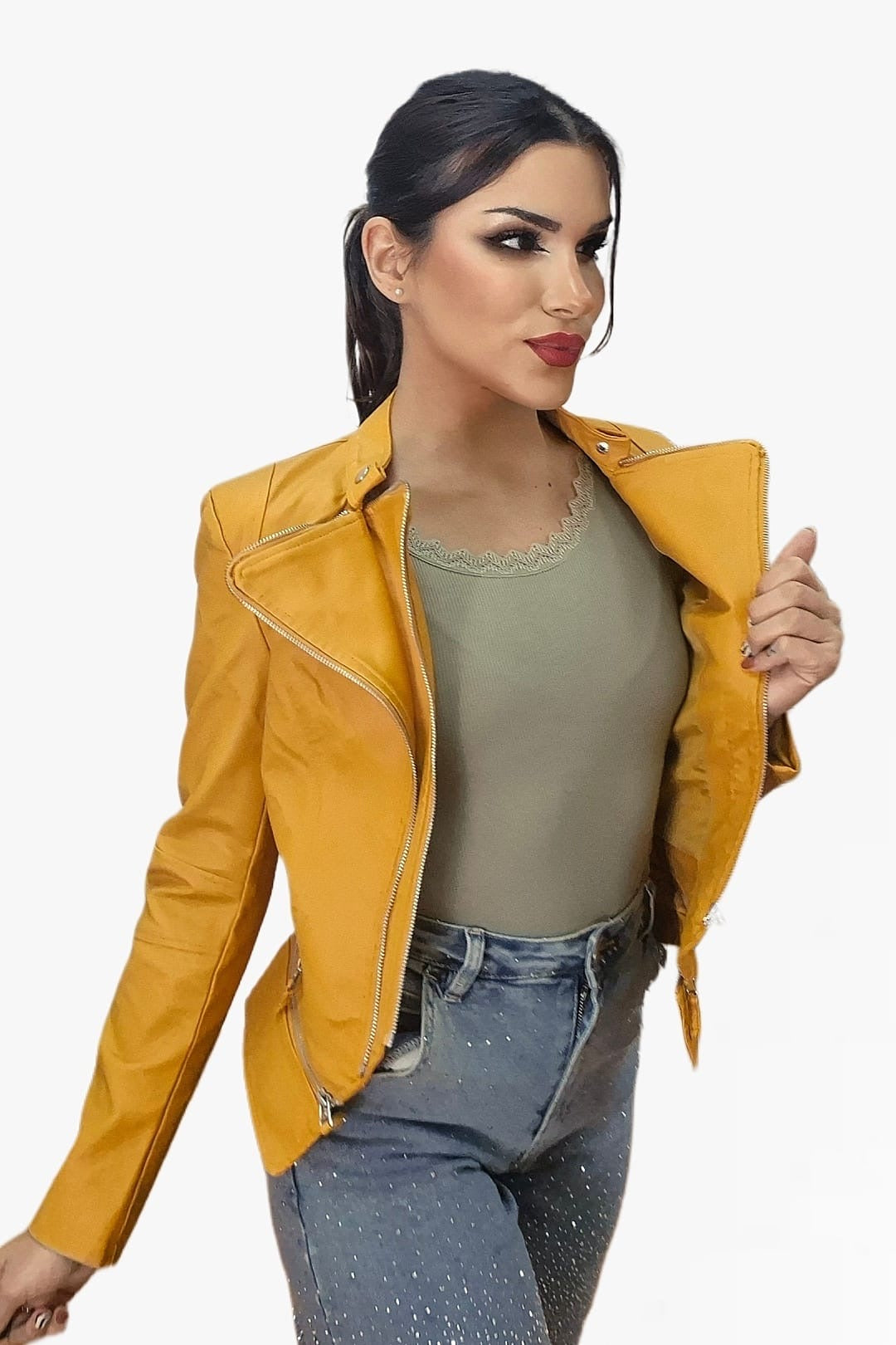 Biker Cremalleras Solapas Amarilla