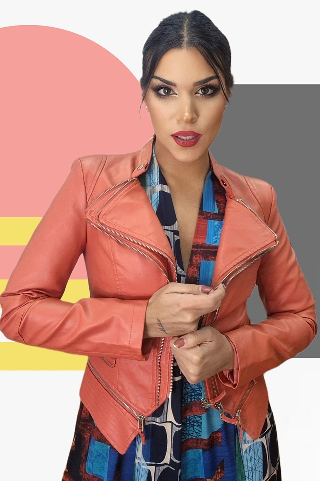 Biker Cremalleras Solapas Naranja