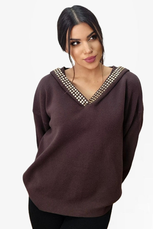 Jersey Capucha Tachuelas Marrón