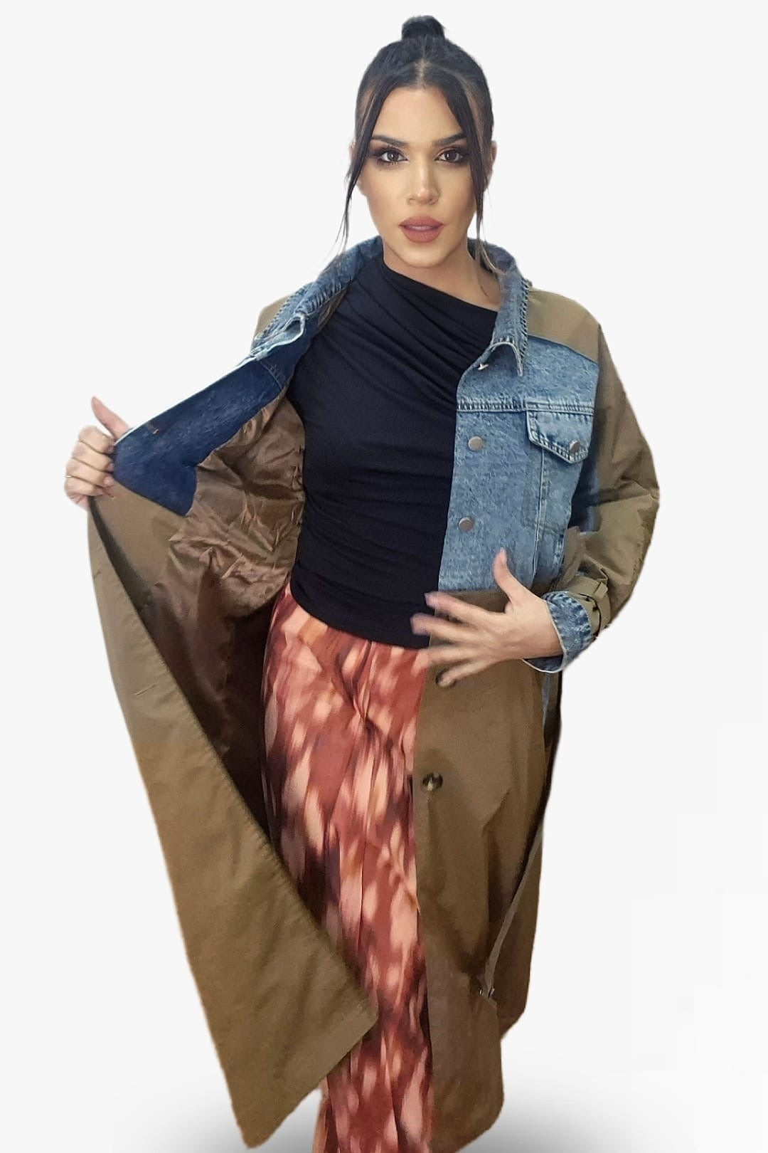 Gabardina Cinturon Combinada Verde