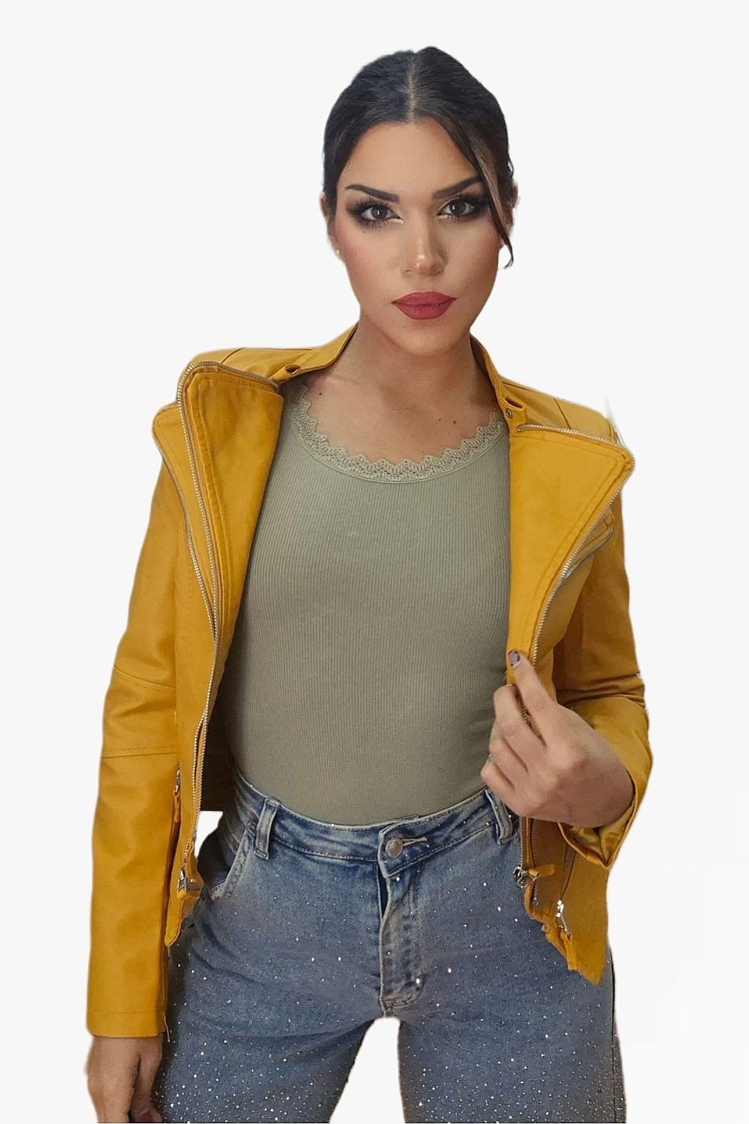 Biker Cremalleras Solapas Amarilla