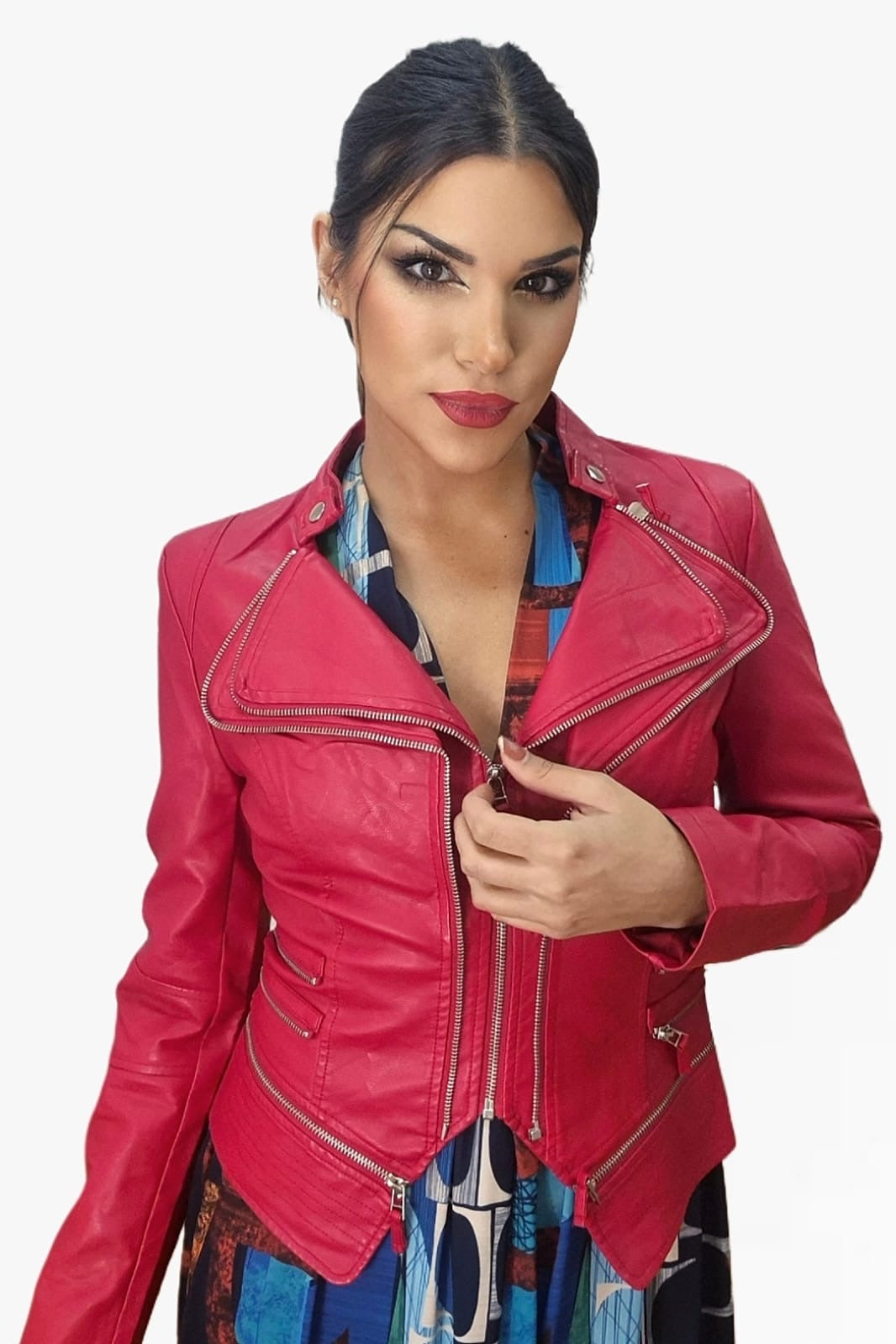 Biker Cremalleras Solapas Roja