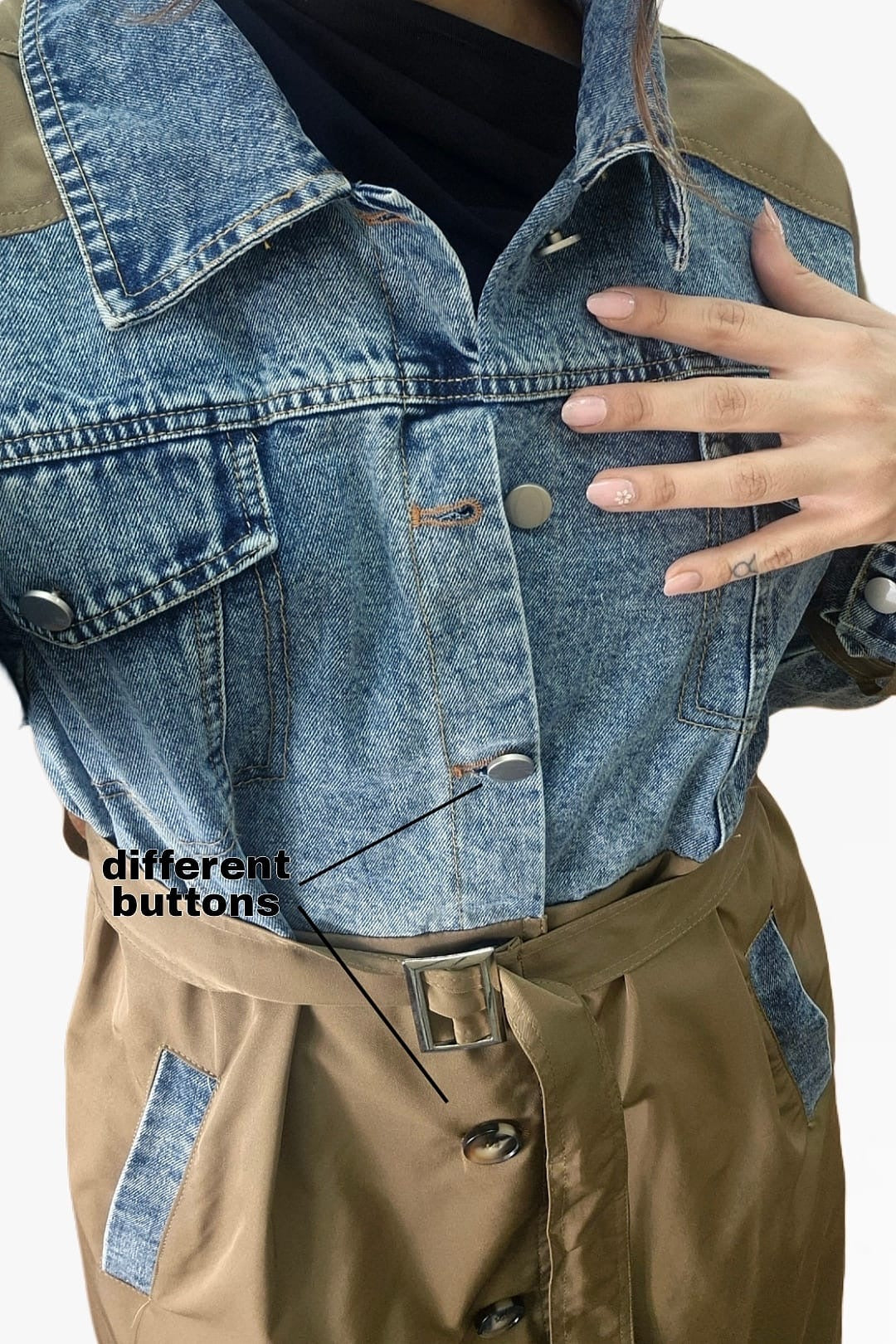 Gabardina Cinturon Combinada Verde